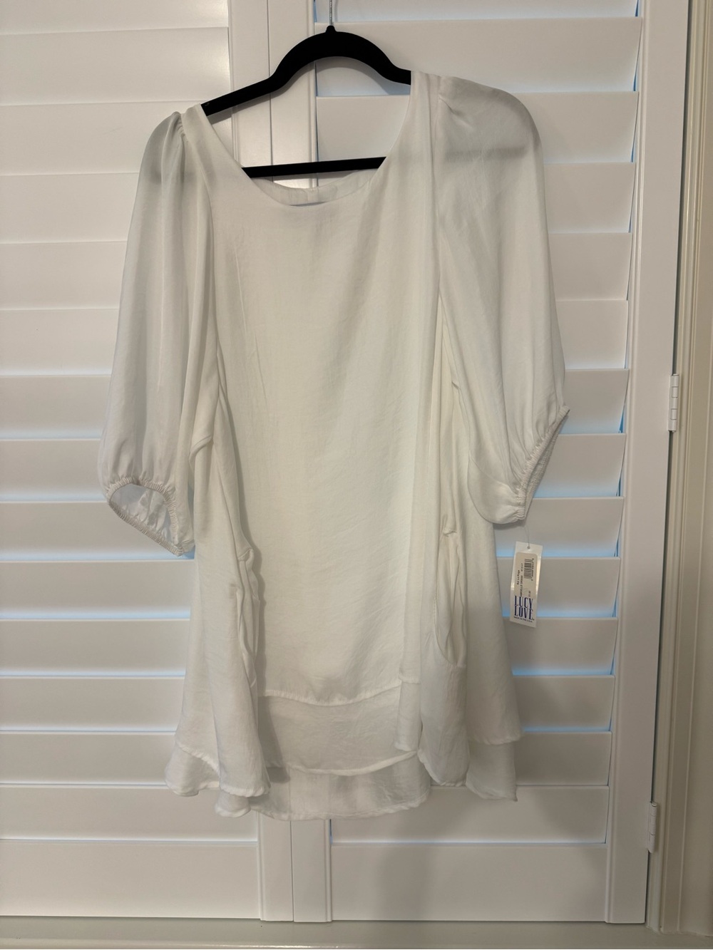 Love Lucy Love White Women's Puff Sleeve Tunic Dress